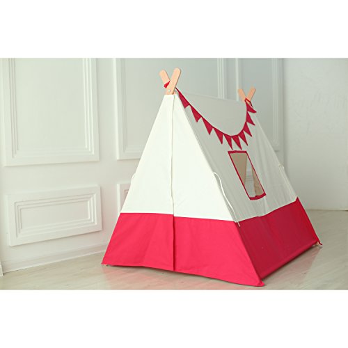 HAN-MM Large Teepee Tent Indian Playhouse Kids Wigwam 59 Inch X 51 Inch Red