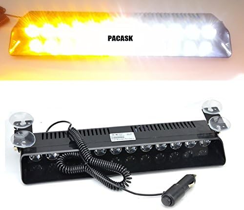 PACASK 12 LED Windshield Warning Light 12W 12V Dashboard Interior Car Truck Emergency Strobe Flash Light (Yellow/White)