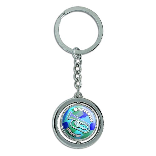 Baritone Player Band Instrument Brass Spinning Round Metal Key Chain Keychain Ring