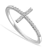 Sideways Cross CZ Sterling Silver .925 Ring