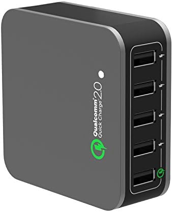 5-port 40W Multiport USB Charger Quick Charge 2.0 Charger Station For Multiple Devices - Smartphones, Tablets, Cameras, Cell Phones, Premium Design by Tapiona Smart Gadgets (Black)