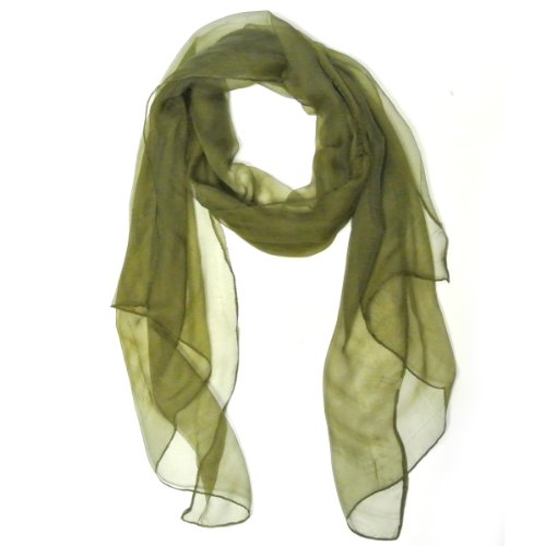 Wrapables Solid Color 100% Silk Long Scarf, Olive
