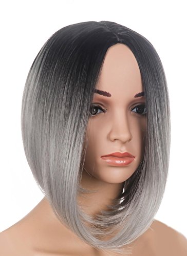 LOUISE MAELYS Black mix Grey Short Hair Wig Cosplay Costumes Full Wig Extension