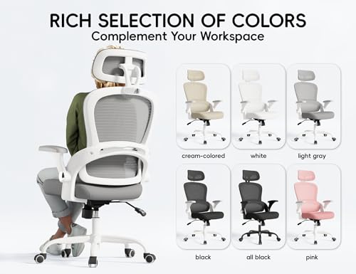 TRALT Office Chair - Ergonomic Office Chair with Back Support, Computer Chair - Home Office Desk Chairs, 330lbs Wide Seat Big and Tall Office Chairs with Headrest, Comfy Desk Chairs (White Grey)