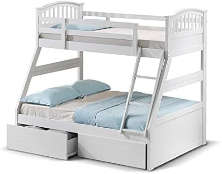 White Wood Kids Triple Sleeper Bunk Bed Frame 3ft Mattress