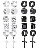 CARSHIER 10 Pairs Non Pierced Magnetic Stud Earrings for Men Women Clip On Huggie Hoop Dangle Earrings Set