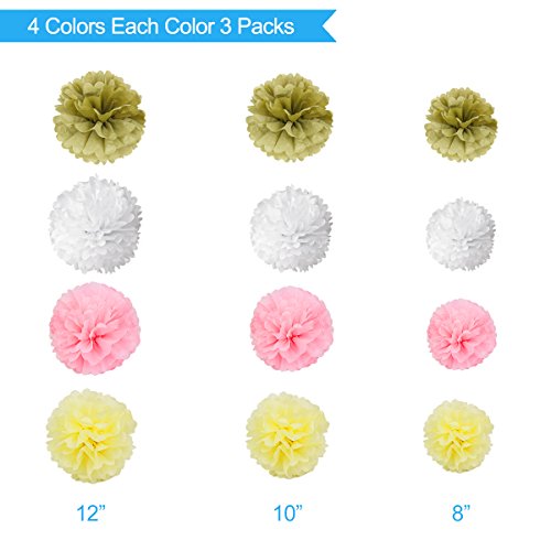 89 pcs Gold Pink Party Decorations Kit SIMPZIA Party Supplies Including Paper Pom Poms Flowers & Tissue Tassel Garland & Party Balloons for Birthday Party, Engagement, Wedding, Baby showe
