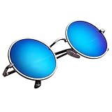 Aoron Vintage Round Sunglasses with Polarized Mirrored Lenses for Retro Women and Men (Light Blue Mirrored)