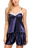 ADOME Women Satin Pajamas Lace Camisole Short Sets Strap Sleepwear