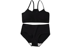 Girls Underwear Set - 2PCS Cotton Cami Bralette & Hipster Briefs Matching Training Bras & Panty Set (7-13)