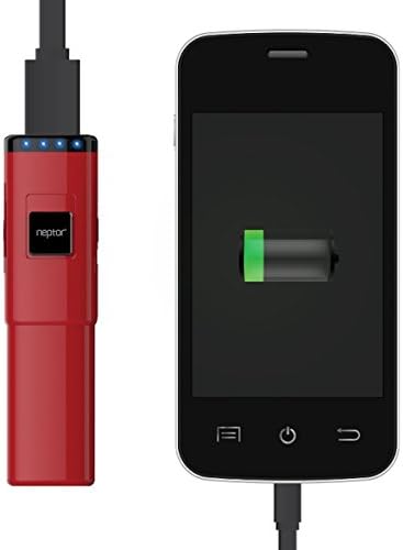 Neptor 2800mAh 1.0A Clip On Lipstick External Battery Pack Travel Battery Charger for iPhone 5S, 5C, iPad mini, Samsung Galaxy S4, S5, Note, Nexus, LG, HTC and Motorola - Retail Pack Includes Attachable Cable and SOS Flashlight - Red