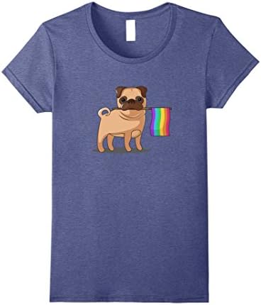 Womens Gay Pride Flag Pug T-Shirt - LGBT Pride Shirt Large Heather Blue