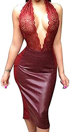 Donau Women Sexy Luxury Lace Halter Neck Banquet Cocktail Prom Party Dresses