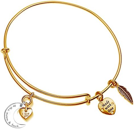Enni of York I Love You to The Moon and Back Charm Expandable Gold-Tone Bangle Bracelet