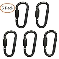 ANSLYQA Carabiner Clip, Aluminum Screw D Ring Locking carribiners Keychain Buckle Spring Clips Hooks for Outdoor, Camping, Hiking, Fishing - 5 Pack,Black