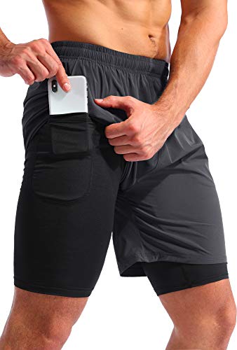 Pudolla Men's 2 in 1 Running Shorts 