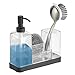 mDesign Modern Plastic Kitchen Sink Countertop Liquid Dish Soap Dispenser Pump Bottle Caddy with Storage Compartments - Holds and Stores Sponges, Scrubbers and Brushes - Clear/Matte Black