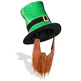 St. Patrick's Day Leprechaun Top Hat with Beard-Men's Women's Kids Irish Costume Green