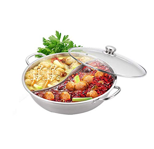 Yzakka Stainless Steel Shabu Hot Pot with Divider for for Induction Cooktop Gas Stove, 13"