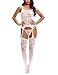 Vextronic Women One Piece Sexy Lingerie Crotchless Body Stocking Fishnet Bodysuit White