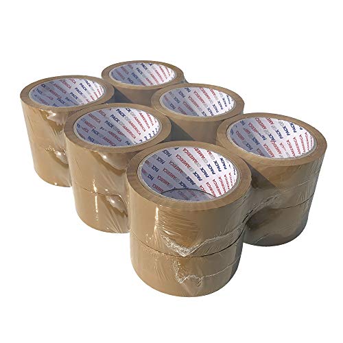 Pack of America 12 Rolls TAN Packing and Shipping Tape 55 Yards 2" 1.8 Mil Multipurpose Economical Adhesive Tapes for Moving Boxes, Carton Sealing, Home & Office Mailing, Commercial Warehouse Depot