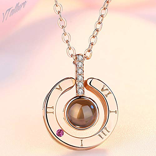 Fellee I Love You Pendant Necklace, 100 Different Languages I Love U, The Memory Love Nanotechnology Projection Necklace (Rose Gold)