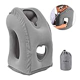 Ralthy Inflatable Travel Pillow, Portable Airplane Pillow Multifunctional Neck and Head Support Lap Pillow for Airplanes Trains Buses and Office Napping (Gray)