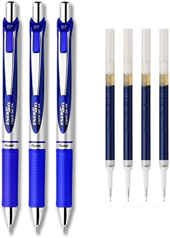LuPro Liquid Gel Ink Pen Set Kit, Pack of 3 with 4 Refills (Blue - 0.7mm, Needle Tip)