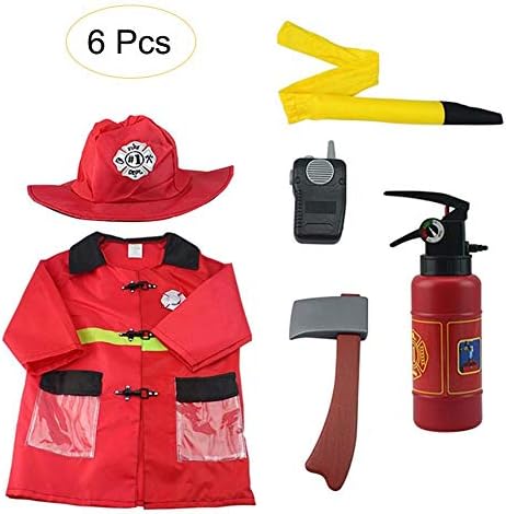 kingpo Firefighter Role Play Costume Outfit Fireman Dress Up - Pretend Role Play Kit Set For Ages 2-6