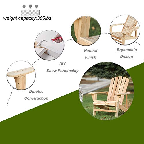 Romayard Wooden Adirondack Chair, Outdoor Fir Unpainted Wooden Chairs for Outdoor, Garden, Lawn, Deck Chair, Natural…