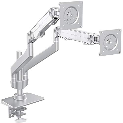 Bestand Premium Dual Monitor Stand – Dual Monitor Mount for LED LCD,Up to 17”-27” Screen,Aluminum (Silver)