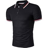 Cottory Men's Fashion Stripe Collar Pure Color Short Sleeve Polo T Shirt