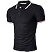 Cottory Men's Fashion Stripe Collar Pure Color Short Sleeve Polo T Shirt