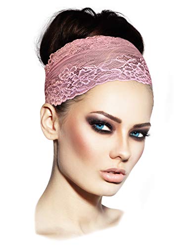 ShariRose Stunning Stretch Wide Floral Lace Headbands in Many Beautiful Colors Handmade (Pink) - Thumbnail 2