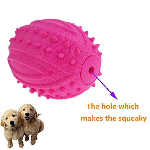 TOCESS Dog Squeak Ball Toy, Light Football Chew Squeak Toy for Dogs, Tough and Durable Pet Dog Spike Ball Toys for Chasing and Training, Natural Rubber Squeaky Toys, Dog Chew Teeth Cleaning (3 Packs) - Thumbnail 4