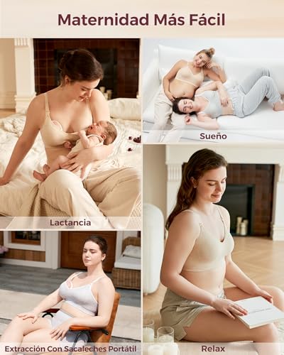 momcozy Breastfeeding Bra, Soft Cotton USA Seamless Nursing Bra, Fixed Padding, No Underwire, for Pregnancy