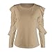 2018 Ruffle Long Sleeve T Shirt for Women Lace Crewneck Top Loose Blouse Evening