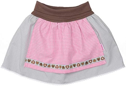 EisenherzGirls Bavarian Trachten Skirt Sewed on Apron in Grey and Pink. Cute Present.