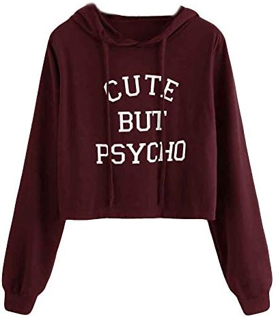 Women Long Sleeve Print Cute But Psycho Letters Hoodies Crop Tops Sweatshirt Pullover