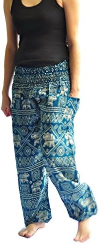 Ahh pants Women's Comfy Boho Clothing/Yoga Harem Pants Elephant Print Rayon One Size Green