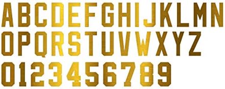 2-Inch Tall TML Glitter, Glow in Dark, Reflective, Metallic Vinyl Iron-on Letters Numbers for Custom Jersey, Shirts, Garments and Clothing,26 Letters and 10 Digits (Gold Metallic)
