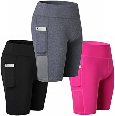 AIIYG DS Quick-Drying Women's Active Fitness Pocket Sports Shorts - Yoga Running Activewear Workout Gym Running Leggings (1Pack3, M)