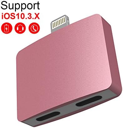 Jiaguoe iPhone 7 Dual Lightning Adapter Compatible Charging Cable For iphone7/7s ,Lightning Headphone Audio +Lightning Charging for iOS 11 (Rose Gold)