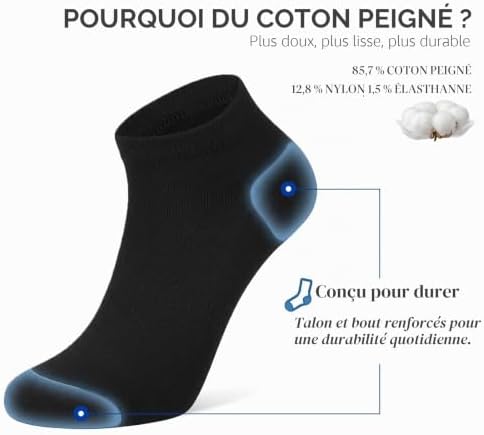 10 Paires Chaussettes Basses Homme Femme - Coton Socquettes Peigné