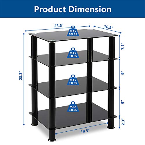 5Rcom 4 Tier TV Rack Black Glass Component Media Stand Audio Video Tower Shelves, Storage for Xbox,Routers,Cable Boxes, Games Consoles, Hi-fis - Thumbnail 4