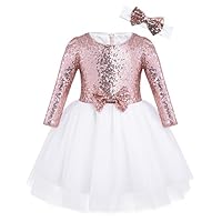 TiaoBug Infant Kids Girls Sequined Pageant Birthday Party Gown Wedding Bridesmaid Flower Girl Dress with Headband Rose Gold 18-24 Months