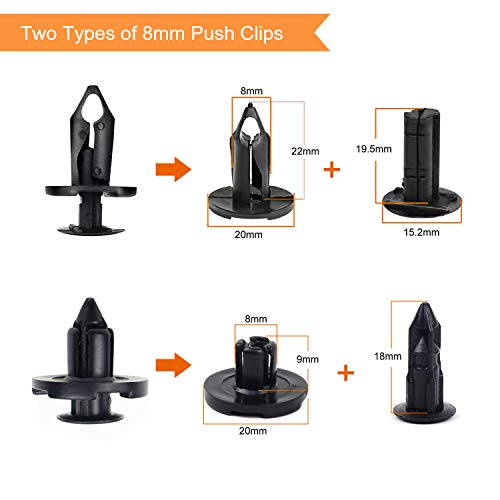 EZYKOO Universal Plastic Fender Clips,200 Pcs Push Bumper Fastener