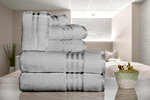 Casa Lino -Premium Quality Zero Twist, Air Soft, 6 Piece Towel Set, 2 Bath Towels, 2 Hand Towels 2 Washcloths, Machine Washable, Hotel Quality, Towel Gift Set- Dove Cotton Collection (Elephant Grey)