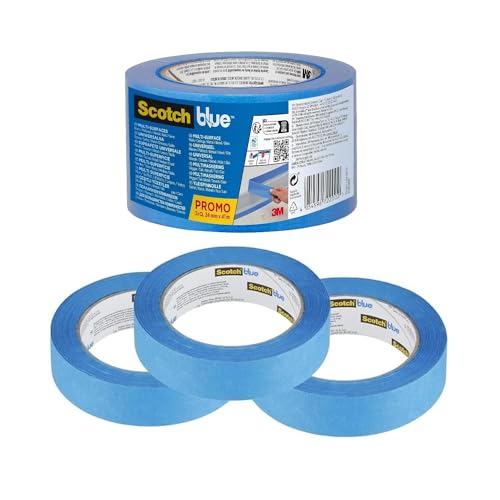 ScotchBlue Multi-Surface Premium Masking Tape, Pack of 3, 24 mm x 41 m, Scotch Adhesive Blue Painters Tape, For Painting and Decorating, Indoor & Outdoor, Sticks Well, 100% PEFC