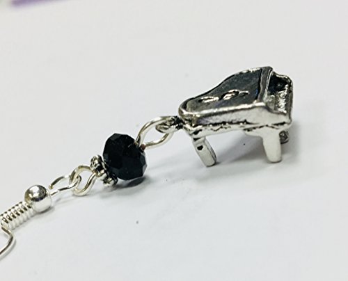 Music Themed Piano Earrings with jet crystal faceted accent beads, on sterling silver earwires - Thumbnail 2